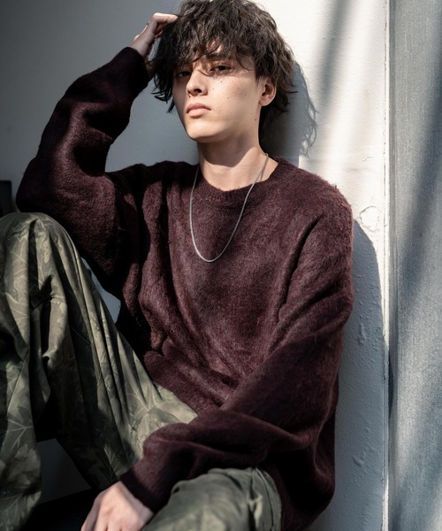 Rocky Monroe(ロッキーモンロー)の「オーバーサイズシャギーニットセーター/クルーネック長袖プルオーバー(ニット/セーター・メンズ・チャコール/マスタード/ネイビー/ブルー/ブラック/ワイン・M/L/XL)」の22枚目の写真
