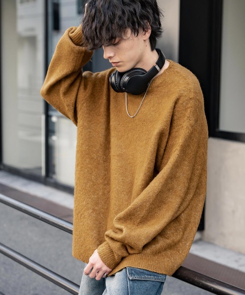 Rocky Monroe(ロッキーモンロー)の「オーバーサイズシャギーニットセーター/クルーネック長袖プルオーバー(ニット/セーター・メンズ・チャコール/マスタード/ネイビー/ブルー/ブラック/ワイン・M/L/XL)」の17枚目の写真