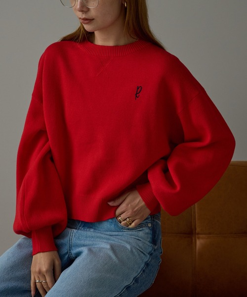 r.(アールドット)の「ロゴ刺繍スウェットライクニット(ニット/セーター・レディース・ピンク/レッド/グレー/イエロー/ネイビー・FREE)」の11枚目の写真