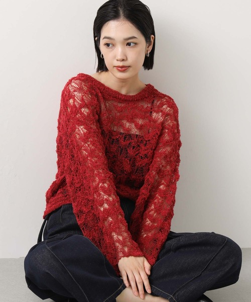 Gready Brilliant(グレディブリリアン)の「スラブヤーンボートネックニット(ニット/セーター・レディース・ブラック/レッド・38)」の2枚目の写真