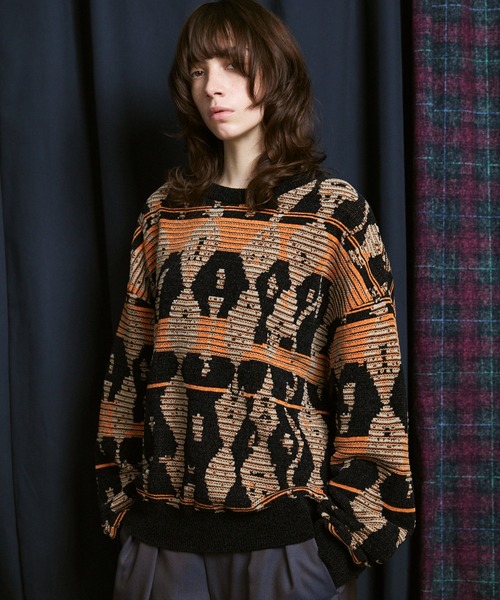UNISEX》Rug Pattern Mall Yarn Jacquard Prime-Over Crew Neck