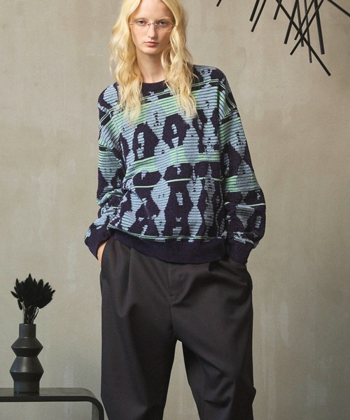 MAISON SPECIAL（メゾンスペシャル）の「《UNISEX》Rug Pattern Mall Yarn Jacquard Prime-Over Crew Neck Knit Pullover/ラグパターンモールヤーンジャガードプライムオーバークルーネックニットプルオーバー【MAISON SPECIAL/メゾンスペシャル】（ニット/セーター・メンズ・パープル/ブラウン・0/1/2）」の13枚目の写真