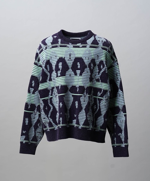 MAISON SPECIAL（メゾンスペシャル）の「《UNISEX》Rug Pattern Mall Yarn Jacquard Prime-Over Crew Neck Knit Pullover/ラグパターンモールヤーンジャガードプライムオーバークルーネックニットプルオーバー【MAISON SPECIAL/メゾンスペシャル】（ニット/セーター・メンズ・パープル/ブラウン・0/1/2）」の7枚目の写真