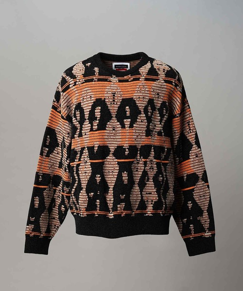 MAISON SPECIAL（メゾンスペシャル）の「《UNISEX》Rug Pattern Mall Yarn Jacquard Prime-Over Crew Neck Knit Pullover/ラグパターンモールヤーンジャガードプライムオーバークルーネックニットプルオーバー【MAISON SPECIAL/メゾンスペシャル】（ニット/セーター・メンズ・パープル/ブラウン・0/1/2）」の8枚目の写真