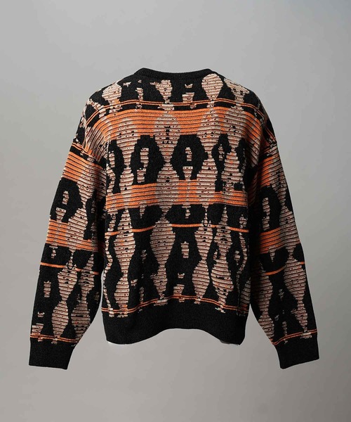 UNISEX》Rug Pattern Mall Yarn Jacquard Prime-Over Crew Neck Knit