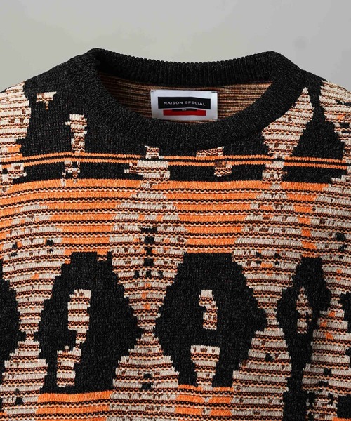 MAISON SPECIAL（メゾンスペシャル）の「《UNISEX》Rug Pattern Mall Yarn Jacquard Prime-Over Crew Neck Knit Pullover/ラグパターンモールヤーンジャガードプライムオーバークルーネックニットプルオーバー【MAISON SPECIAL/メゾンスペシャル】（ニット/セーター・メンズ・パープル/ブラウン・0/1/2）」の11枚目の写真