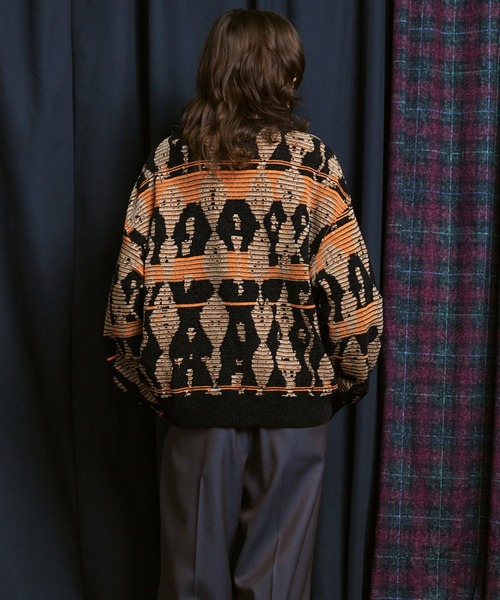 値下げ♡完売　新品　ella shaggy jacquard blouson UNISEX》Rug Pattern Mall Yarn Jacquard Prime-Over Crew Neck Knit