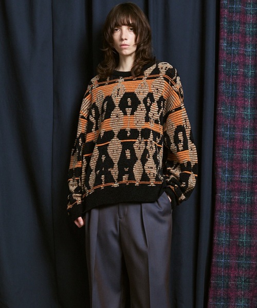 MAISON SPECIAL（メゾンスペシャル）の「《UNISEX》Rug Pattern Mall Yarn Jacquard Prime-Over Crew Neck Knit Pullover/ラグパターンモールヤーンジャガードプライムオーバークルーネックニットプルオーバー【MAISON SPECIAL/メゾンスペシャル】（ニット/セーター・メンズ・パープル/ブラウン・0/1/2）」の21枚目の写真