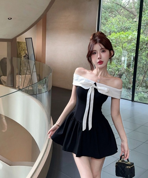 NoBelle(ノベル)の「フロントリボン オフショル ワンピース(ワンピース・レディース・ブラック・M/S)」の4枚目の写真