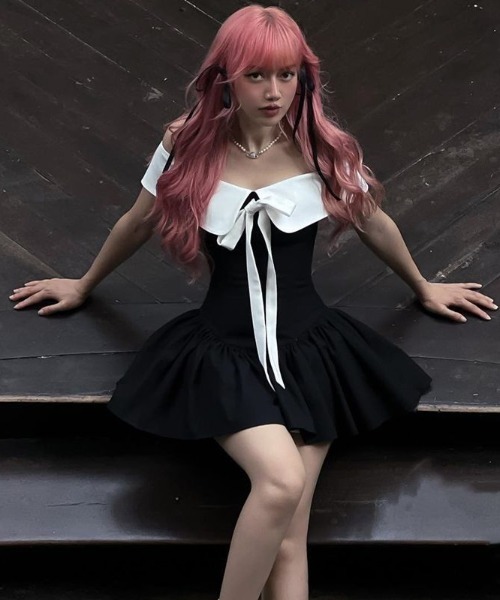 NoBelle(ノベル)の「フロントリボン オフショル ワンピース(ワンピース・レディース・ブラック・M/S)」の5枚目の写真