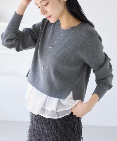 VIS（ビス）の「ペプラムオーガンジードッキングニットプルオーバー（ニット/セーター・レディース・グレー/キナリ/ブラック・FREE）」の3枚目の写真