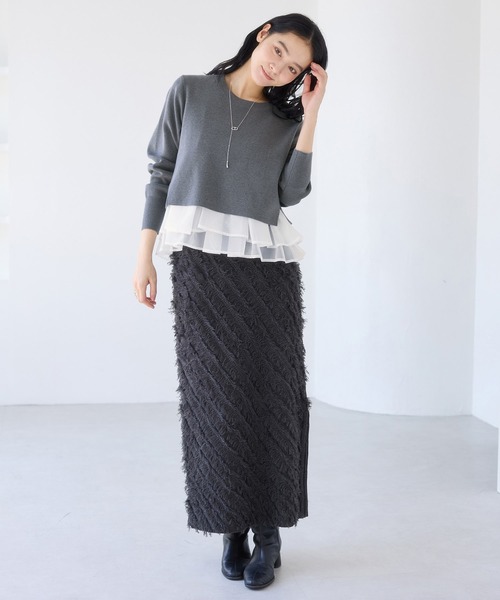 VIS（ビス）の「ペプラムオーガンジードッキングニットプルオーバー（ニット/セーター・レディース・グレー/キナリ/ブラック・FREE）」の19枚目の写真