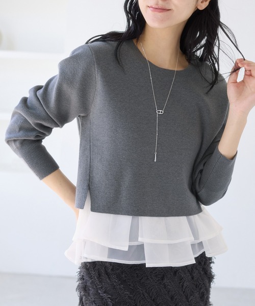 VIS（ビス）の「ペプラムオーガンジードッキングニットプルオーバー（ニット/セーター・レディース・グレー/キナリ/ブラック・FREE）」の16枚目の写真