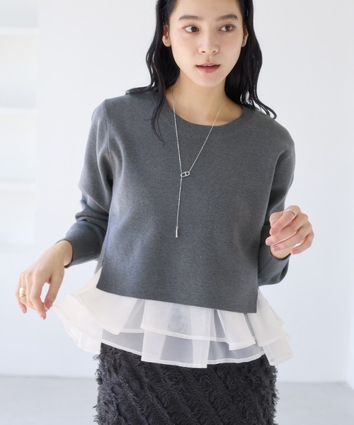 VIS（ビス）の「ペプラムオーガンジードッキングニットプルオーバー（ニット/セーター・レディース・グレー/キナリ/ブラック・FREE）」の18枚目の写真