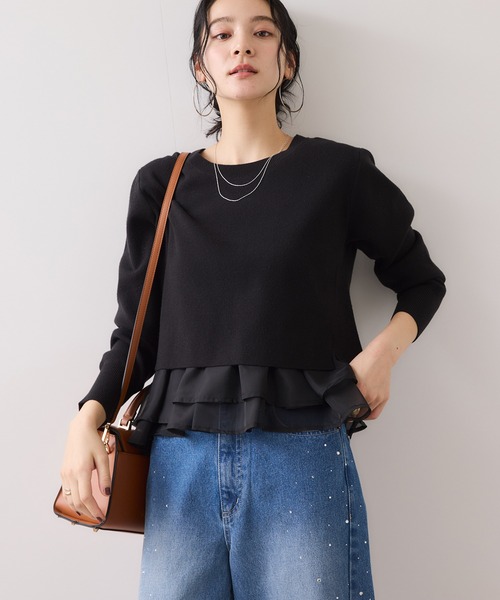 VIS（ビス）の「ペプラムオーガンジードッキングニットプルオーバー（ニット/セーター・レディース・グレー/キナリ/ブラック・FREE）」の5枚目の写真