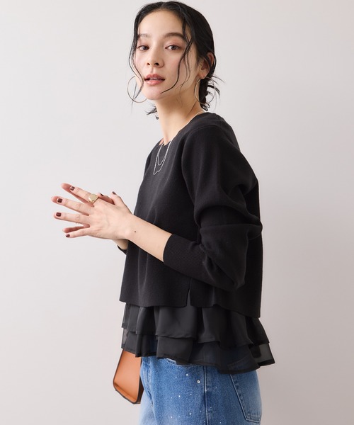 VIS（ビス）の「ペプラムオーガンジードッキングニットプルオーバー（ニット/セーター・レディース・グレー/キナリ/ブラック・FREE）」の6枚目の写真