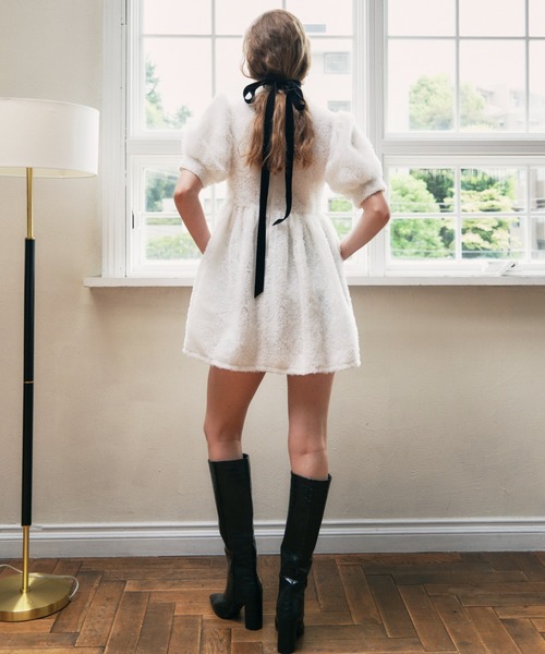 HONEY MI HONEY（ハニーミーハニー）の「tulle puff sleeve tunic one-piece（ワンピース・レディース・ラベンダー/ホワイト/ブラック・FREE）」の9枚目の写真