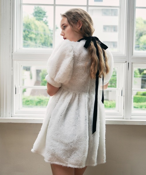 HONEY MI HONEY（ハニーミーハニー）の「tulle puff sleeve tunic one-piece（ワンピース・レディース・ラベンダー/ホワイト/ブラック・FREE）」の5枚目の写真