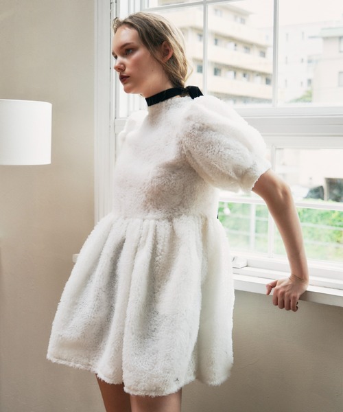 HONEY MI HONEY（ハニーミーハニー）の「tulle puff sleeve tunic one-piece（ワンピース・レディース・ラベンダー/ホワイト/ブラック・FREE）」の4枚目の写真