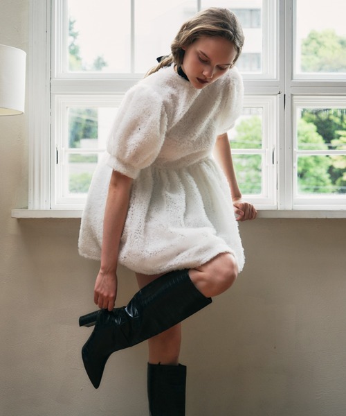 HONEY MI HONEY（ハニーミーハニー）の「tulle puff sleeve tunic one-piece（ワンピース・レディース・ラベンダー/ホワイト/ブラック・FREE）」の6枚目の写真