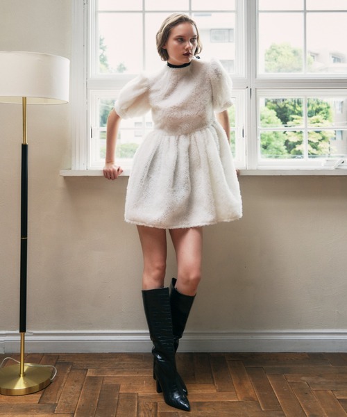 HONEY MI HONEY（ハニーミーハニー）の「tulle puff sleeve tunic one-piece（ワンピース・レディース・ラベンダー/ホワイト/ブラック・FREE）」の7枚目の写真