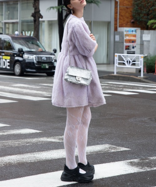 HONEY MI HONEY（ハニーミーハニー）の「tulle puff sleeve tunic one-piece（ワンピース・レディース・ラベンダー/ホワイト/ブラック・FREE）」の10枚目の写真