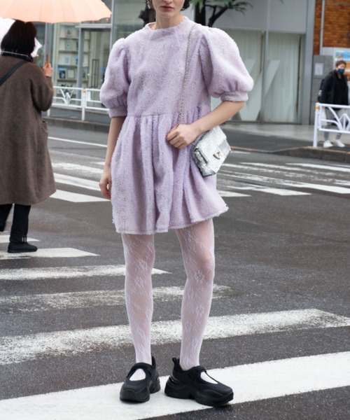 HONEY MI HONEY（ハニーミーハニー）の「tulle puff sleeve tunic one-piece（ワンピース・レディース・ラベンダー/ホワイト/ブラック・FREE）」の11枚目の写真