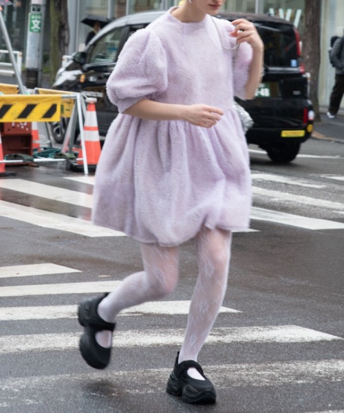 HONEY MI HONEY（ハニーミーハニー）の「tulle puff sleeve tunic one-piece（ワンピース・レディース・ラベンダー/ホワイト/ブラック・FREE）」の12枚目の写真