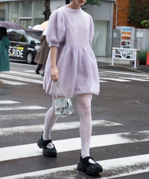 HONEY MI HONEY（ハニーミーハニー）の「tulle puff sleeve tunic one-piece（ワンピース・レディース・ラベンダー/ホワイト/ブラック・FREE）」の13枚目の写真