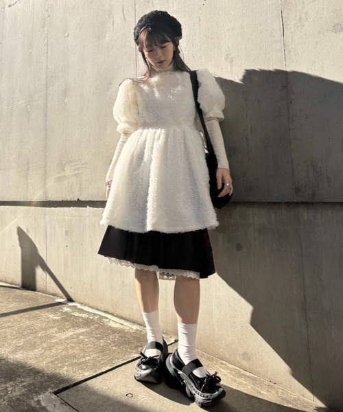 HONEY MI HONEY（ハニーミーハニー）の「tulle puff sleeve tunic one-piece（ワンピース・レディース・ラベンダー/ホワイト/ブラック・FREE）」の19枚目の写真
