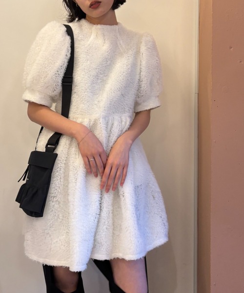 HONEY MI HONEY（ハニーミーハニー）の「tulle puff sleeve tunic one-piece（ワンピース・レディース・ラベンダー/ホワイト/ブラック・FREE）」の20枚目の写真