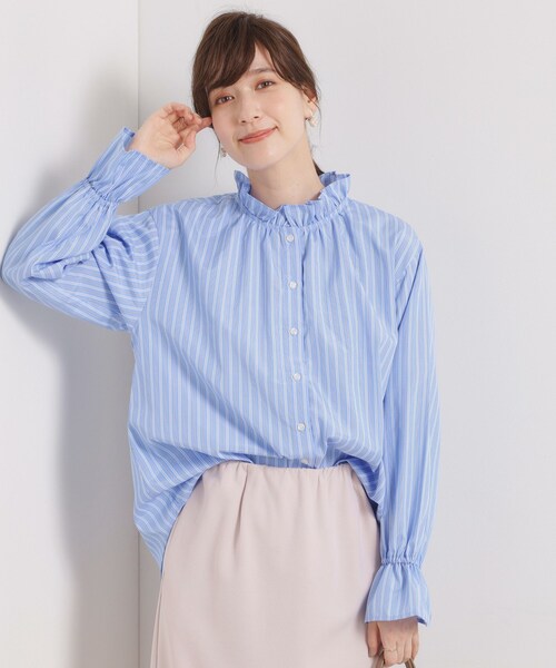 ITS'DEMO（イッツデモ）の「【洗濯機OK】スタンドフリルブラウス（シャツ/ブラウス・レディース・ブルー/ブルー系7/ピンク系3・00）」の3枚目の写真