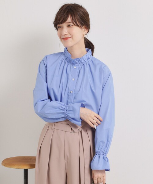 ITS'DEMO（イッツデモ）の「【洗濯機OK】スタンドフリルブラウス（シャツ/ブラウス・レディース・ブルー/ブルー系7/ピンク系3・00）」の2枚目の写真