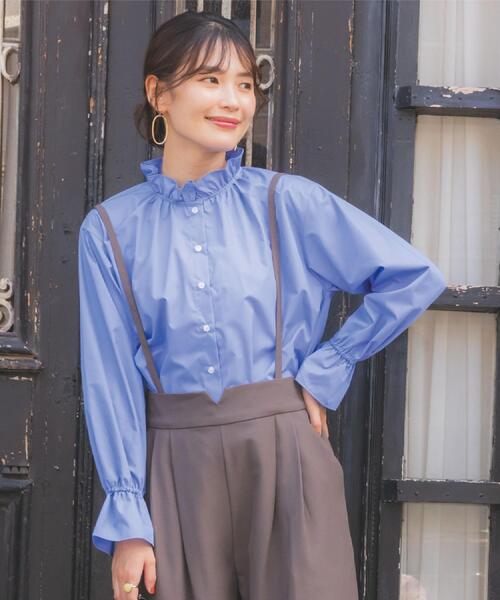 ITS'DEMO（イッツデモ）の「【洗濯機OK】スタンドフリルブラウス（シャツ/ブラウス・レディース・ブルー/ブルー系7/ピンク系3・00）」の5枚目の写真