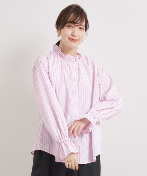 ITS'DEMO（イッツデモ）の「【洗濯機OK】スタンドフリルブラウス（シャツ/ブラウス・レディース・ブルー/ブルー系7/ピンク系3・00）」の6枚目の写真