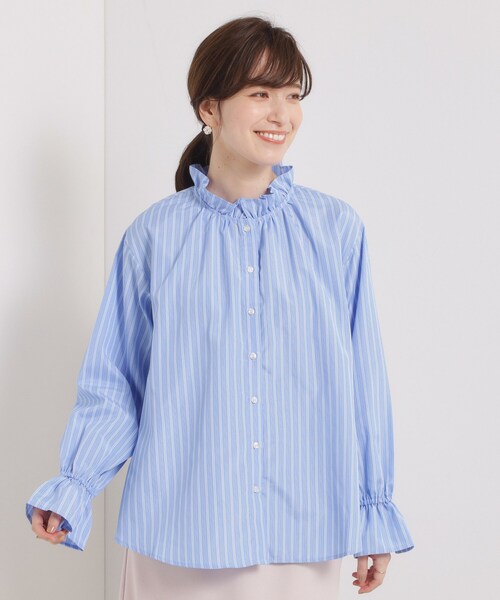 ITS'DEMO（イッツデモ）の「【洗濯機OK】スタンドフリルブラウス（シャツ/ブラウス・レディース・ブルー/ブルー系7/ピンク系3・00）」の18枚目の写真