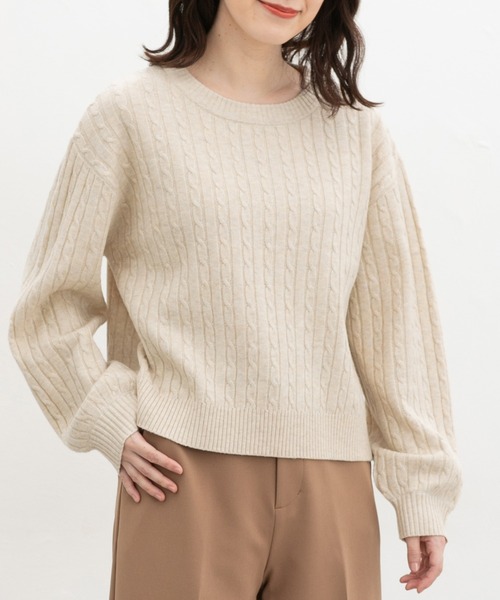 Honeys（ハニーズ）の「【ウォッシャブル】ケーブル編ニット（ニット/セーター・レディース・ベージュ系その他/マスタード/杢グレー/アイボリー/ブルー系その他3・L/LL/M）」の3枚目の写真