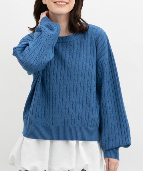 Honeys（ハニーズ）の「【ウォッシャブル】ケーブル編ニット（ニット/セーター・レディース・ベージュ系その他/マスタード/杢グレー/アイボリー/ブルー系その他3・L/LL/M）」の4枚目の写真