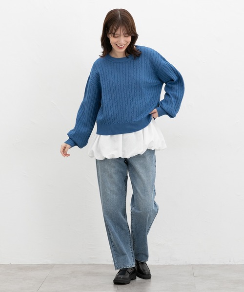 Honeys（ハニーズ）の「【ウォッシャブル】ケーブル編ニット（ニット/セーター・レディース・ベージュ系その他/マスタード/杢グレー/アイボリー/ブルー系その他3・L/LL/M）」の9枚目の写真