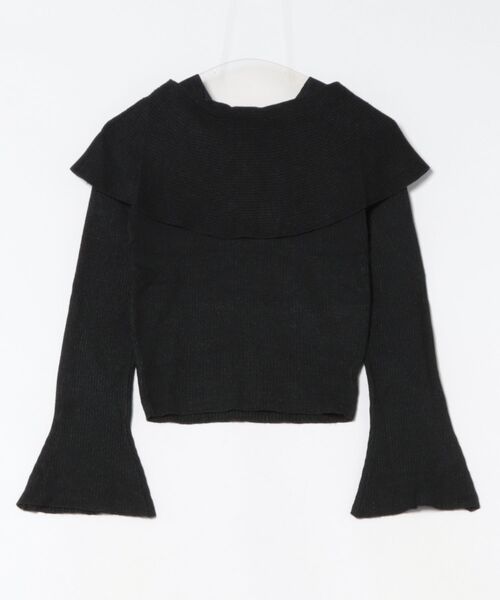 Lace Ladies(レースレディース)の「折り返し ネック フレア スリーブ リブ ニット トップス(ニット/セーター・レディース・グレイッシュベージュ/グレー/チャコールグレー/アイボリー・FREE/S)」の1枚目の写真