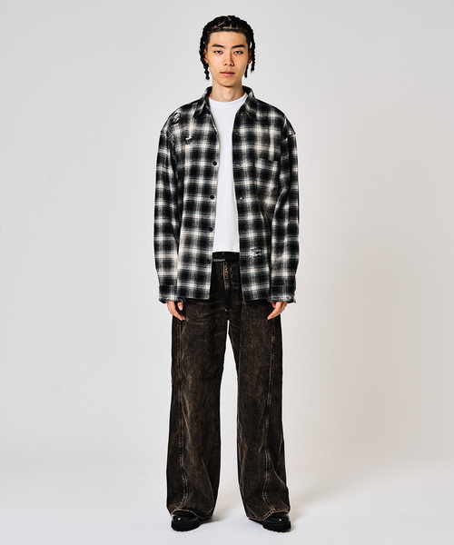 JOINT WORKS(ジョイントワークス)の「ダメージオンブレチェック ボクシーシャツ / Damaged Ombre Check Boxy Shirt(シャツ/ブラウス・メンズ・ベージュ/ブラック・MEDIUM/LARGE)」の8枚目の写真