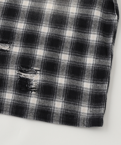 JOINT WORKS(ジョイントワークス)の「ダメージオンブレチェック ボクシーシャツ / Damaged Ombre Check Boxy Shirt(シャツ/ブラウス・メンズ・ベージュ/ブラック・MEDIUM/LARGE)」の3枚目の写真
