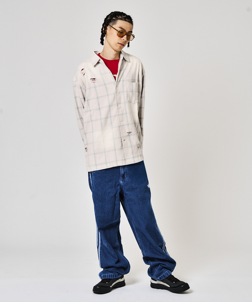 JOINT WORKS(ジョイントワークス)の「ダメージオンブレチェック ボクシーシャツ / Damaged Ombre Check Boxy Shirt(シャツ/ブラウス・メンズ・ベージュ/ブラック・MEDIUM/LARGE)」の22枚目の写真