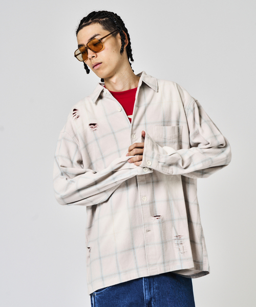 JOINT WORKS(ジョイントワークス)の「ダメージオンブレチェック ボクシーシャツ / Damaged Ombre Check Boxy Shirt(シャツ/ブラウス・メンズ・ベージュ/ブラック・MEDIUM/LARGE)」の19枚目の写真