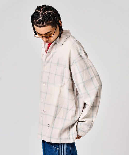 JOINT WORKS(ジョイントワークス)の「ダメージオンブレチェック ボクシーシャツ / Damaged Ombre Check Boxy Shirt(シャツ/ブラウス・メンズ・ベージュ/ブラック・MEDIUM/LARGE)」の18枚目の写真