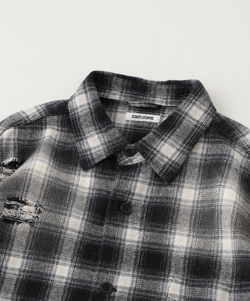JOINT WORKS(ジョイントワークス)の「ダメージオンブレチェック ボクシーシャツ / Damaged Ombre Check Boxy Shirt(シャツ/ブラウス・メンズ・ベージュ/ブラック・MEDIUM/LARGE)」の15枚目の写真