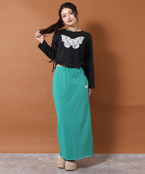 ANAP(アナップ)の「レース バタフライ刺繍 サイド シャーリング ロンT(Tシャツ/カットソー・レディース・グレー/オフホワイト/ダークアッシュ・F)」の4枚目の写真