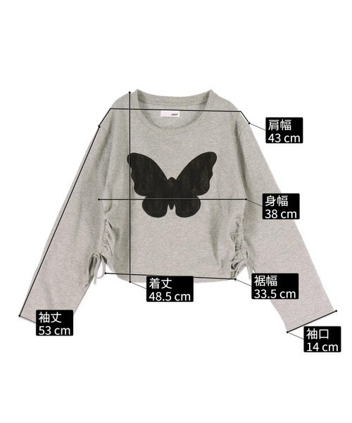 ANAP(アナップ)の「レース バタフライ刺繍 サイド シャーリング ロンT(Tシャツ/カットソー・レディース・グレー/オフホワイト/ダークアッシュ・F)」の8枚目の写真