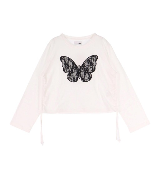 ANAP(アナップ)の「レース バタフライ刺繍 サイド シャーリング ロンT(Tシャツ/カットソー・レディース・グレー/オフホワイト/ダークアッシュ・F)」の9枚目の写真