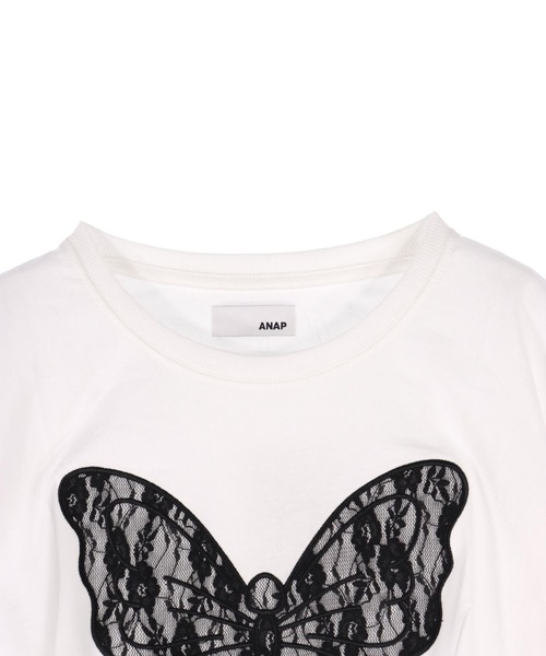 ANAP(アナップ)の「レース バタフライ刺繍 サイド シャーリング ロンT(Tシャツ/カットソー・レディース・グレー/オフホワイト/ダークアッシュ・F)」の10枚目の写真